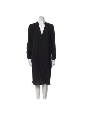 Day Birger et Mikkelsen Black Long Sleeve Silk Midi Length Shift Dress Size: 6-8
